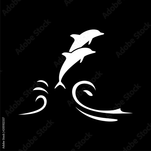 Dolphin fish animal silhouette icon, Silhouette dolphin on dark background