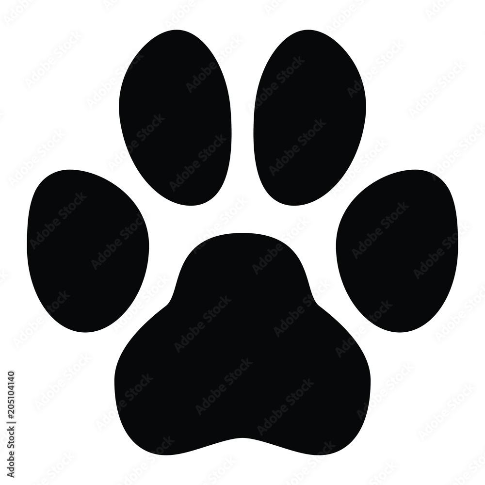 Fototapeta premium Pet paw symbol. Simple black dog or cat footprint shape.