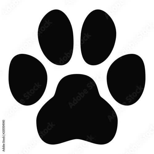 Pet paw symbol. Simple black dog or cat footprint shape.