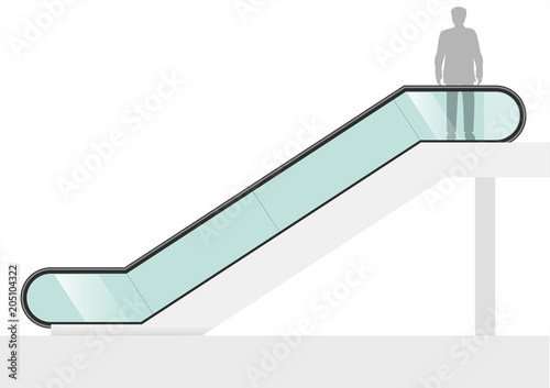 Double escalator shopping center or office with transparent glass. Vector graphics