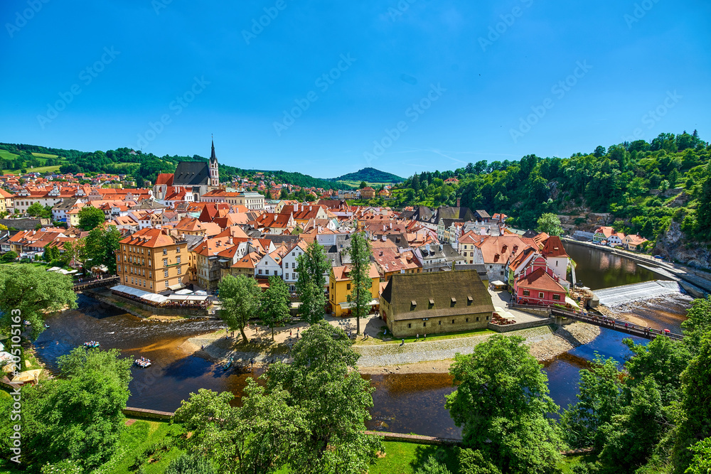Medieval city of Cesky Krumlov in the Czech Republic as viewed from the Castle