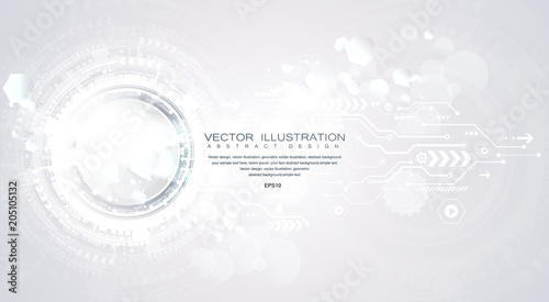 Technology background and abstract digital tech circle with various technological elements. Vector illustration. EPS 10.