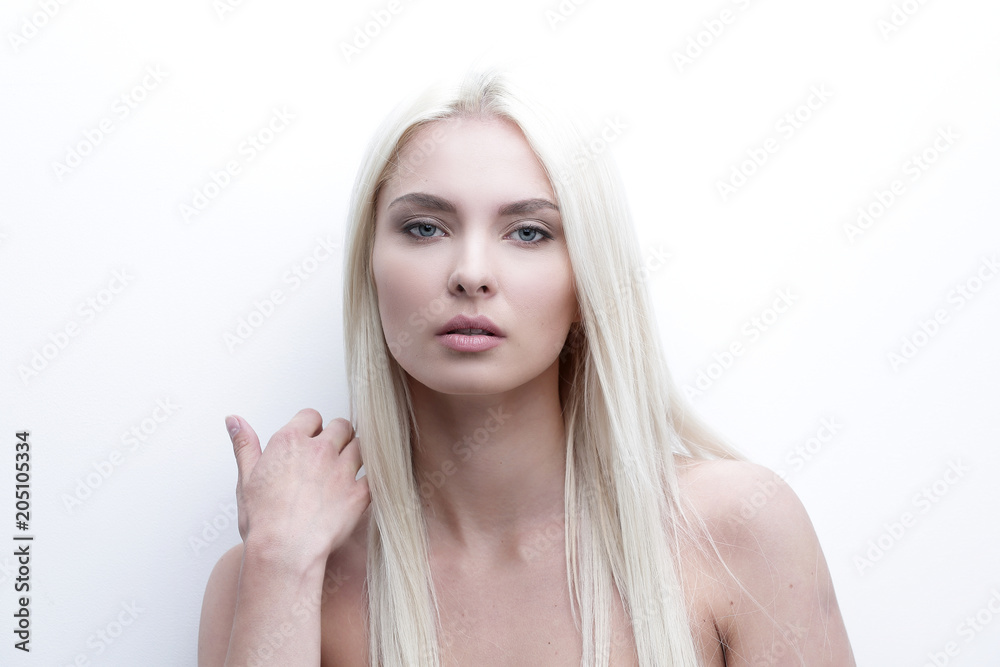 Fototapeta premium Close-up of a worried beautiful woman blonde