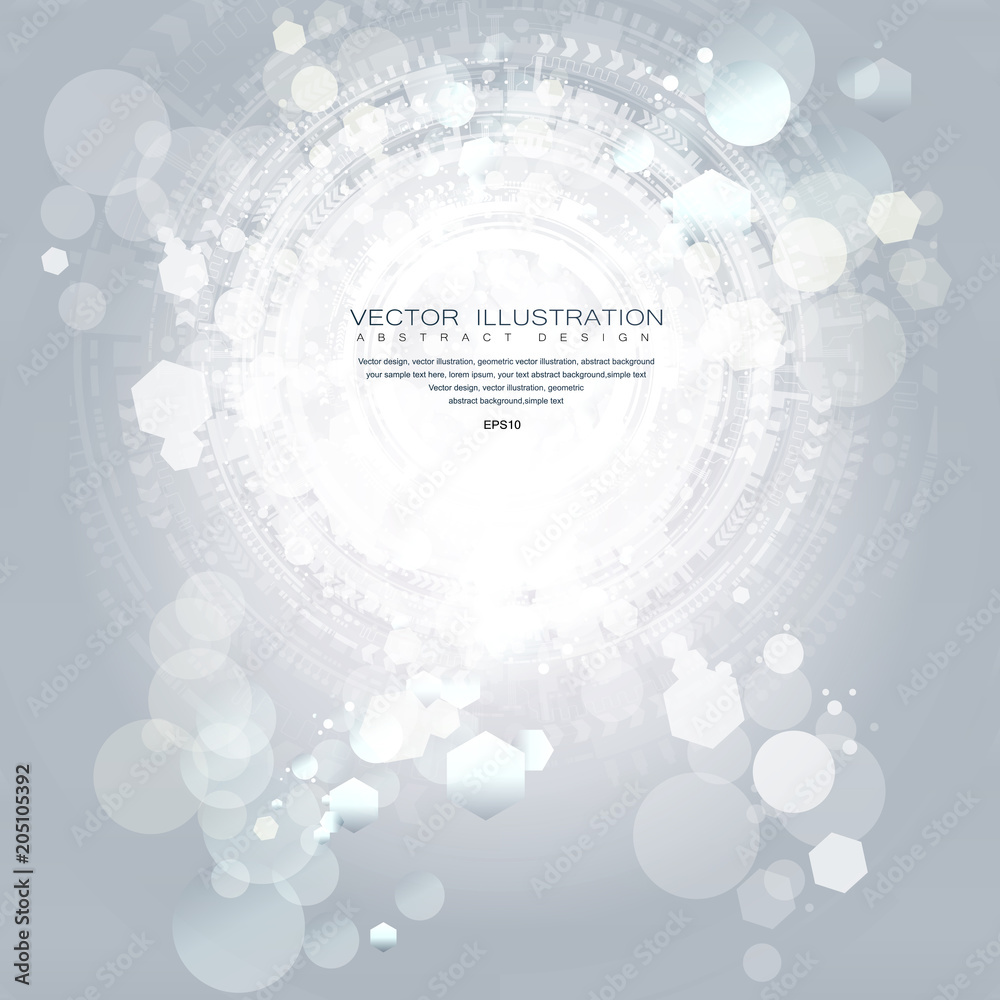 Obraz premium Technology background and abstract digital tech circle with various technological elements. Vector illustration. EPS 10.