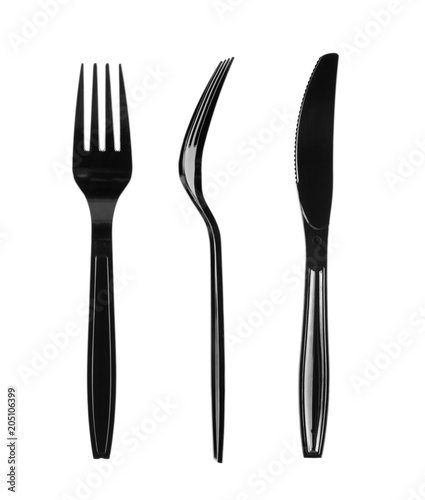 Plastic forks and knife isolated