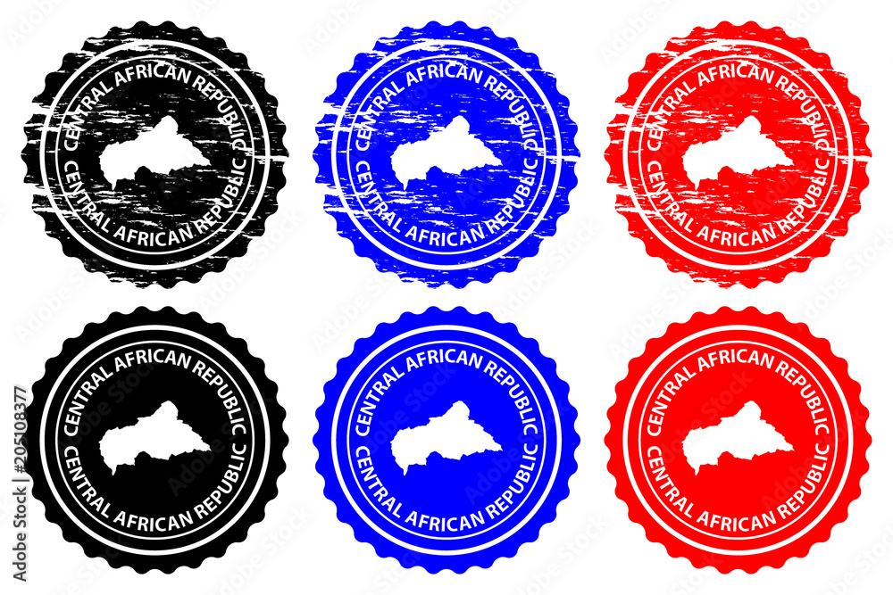 Central African Republic - rubber stamp - vector, Central African Republic (CAR) map pattern - sticker - black, blue and red Central African Republic - rubber stamp - vector, Central African Republic (CAR) map pattern - sticker - black, blue and red