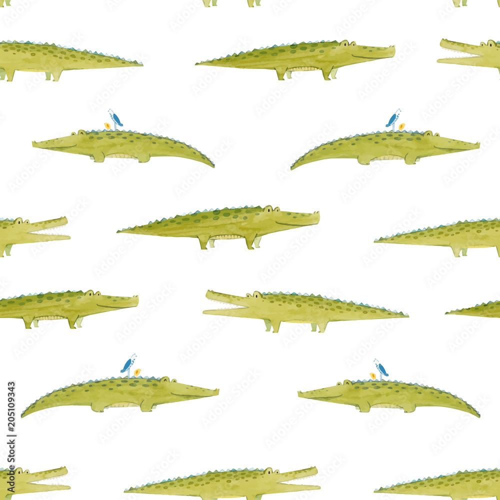 Obraz premium Watercolor crocodile vector pattern