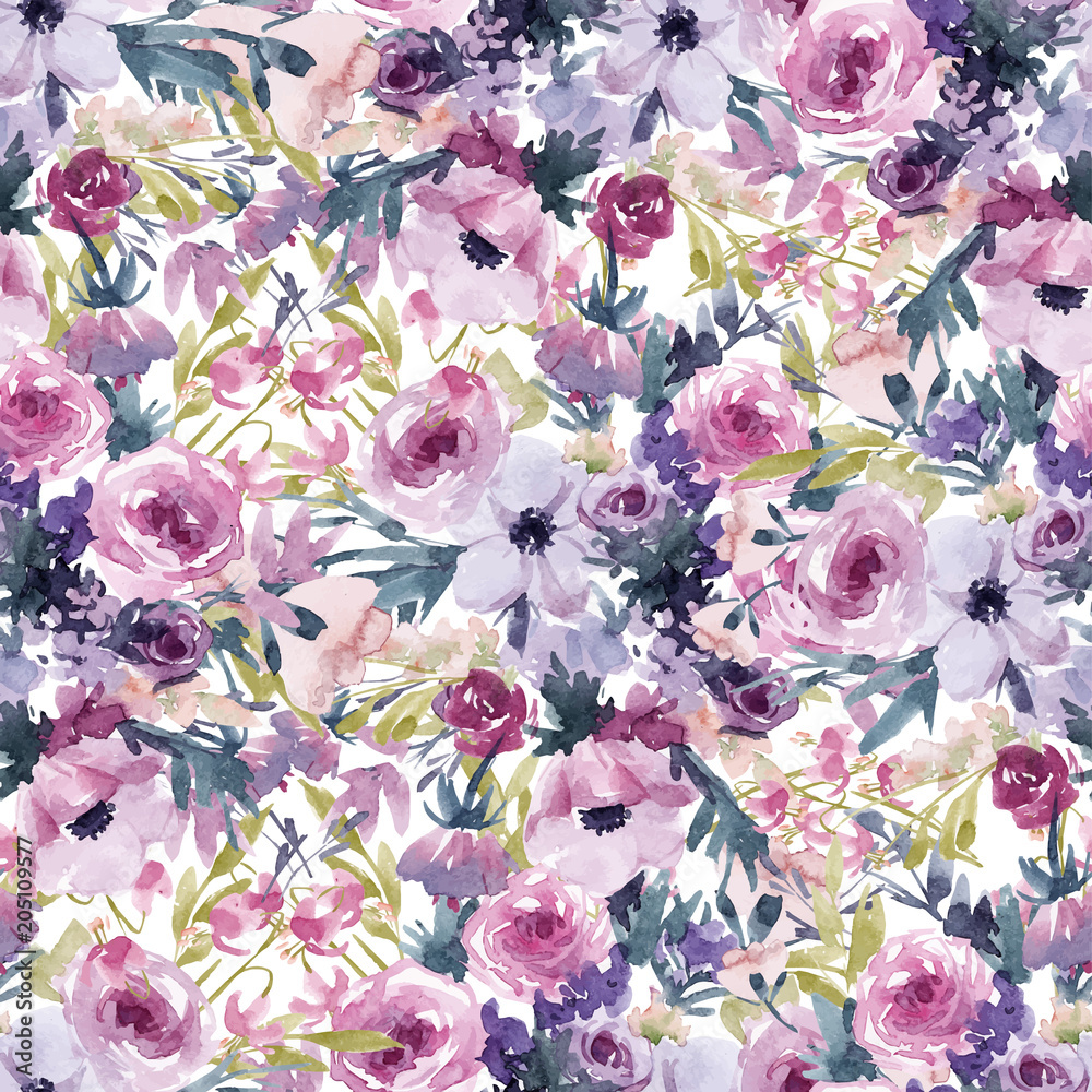 Watercolor spring floral pattern