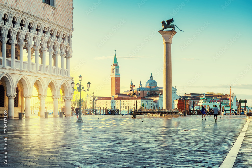 Obraz premium Venice sunrise, Famous San Marco square at sunrise in Venice, Italy, Vintage post processed. 