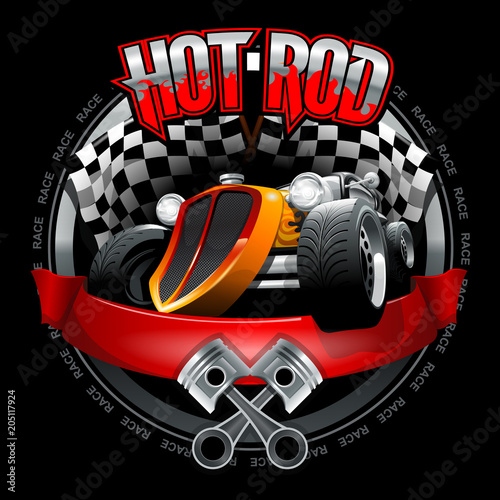 Vintage Hot Rod logo for printing on T-shirts or posters. Vector Illustration.
