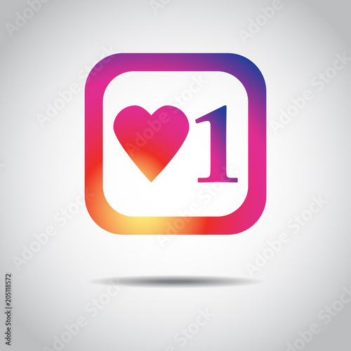 Vector illustration. New Counter Notification Icon Instagram. Follower. New Icon like 1 insta symbol, button. Social media like insta ui, app, iphone