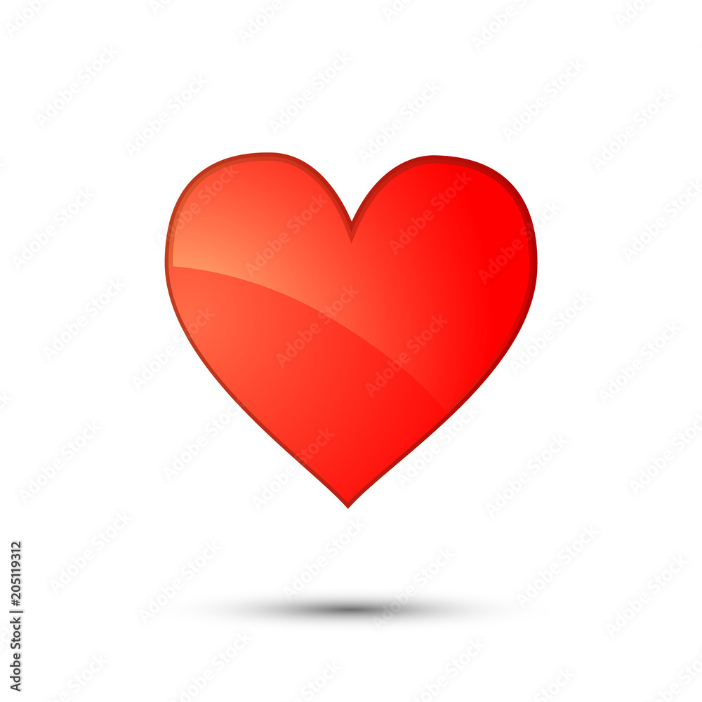 Glossy red heart card suit icon on white