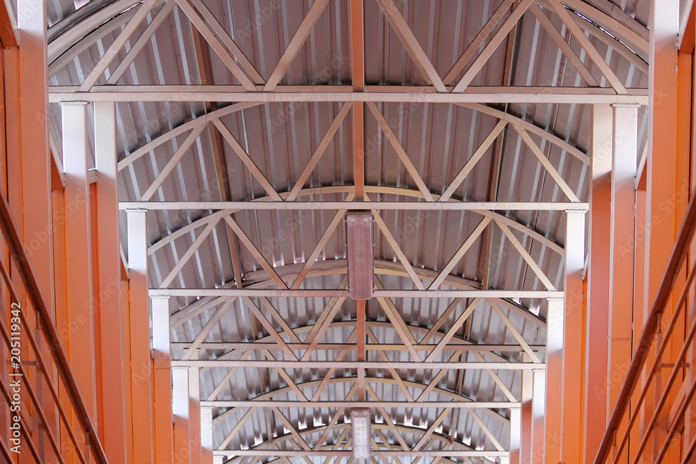 Close up roof girder construction of metal bridge details
