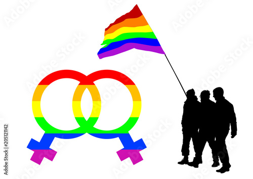 People of with large flags on white background