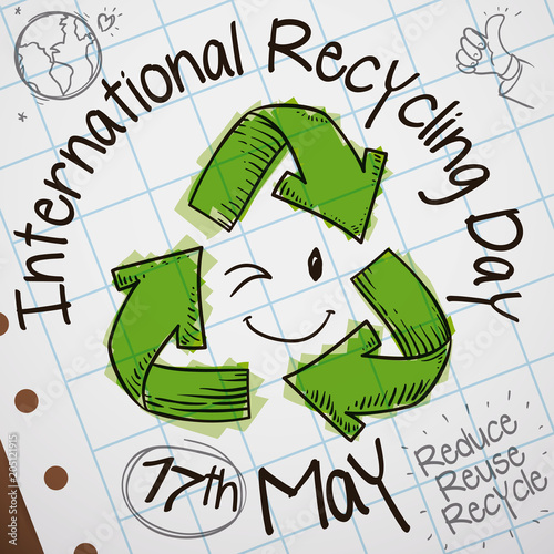 Cute Doodles in Notebook Paper for International Recycling Day Celebration, Vector Illustration