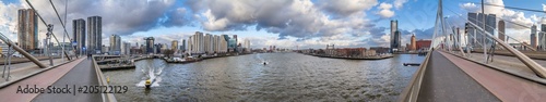 Cityscape, panorama, banner - view from the Erasmus Bridge to the River Maas and the City of Rotterdam, The Netherlands