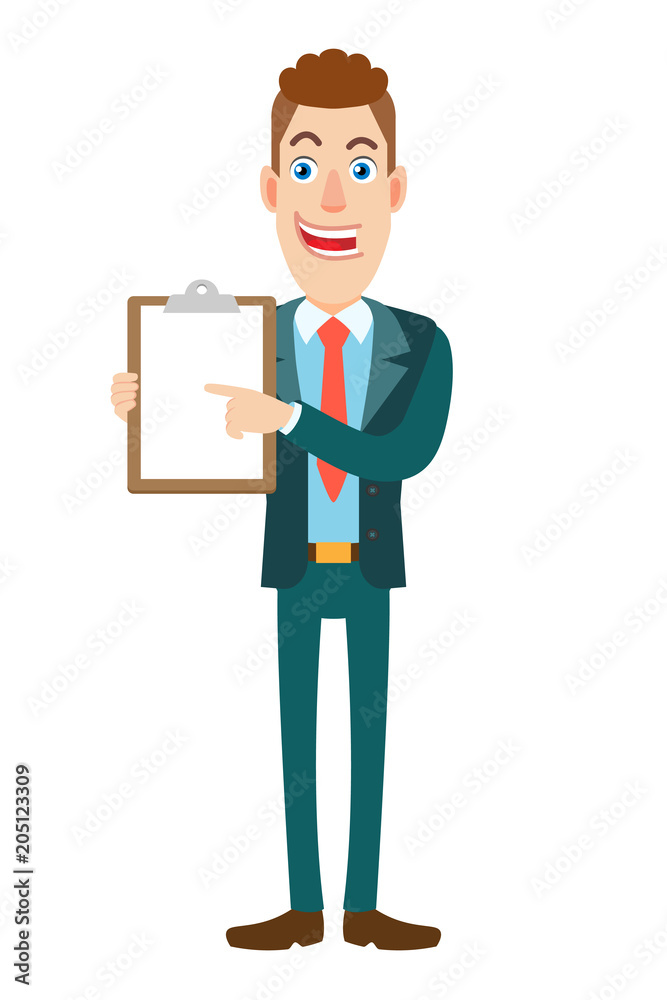 Businessman pointing at clipboard Businessman pointing at clipboard
