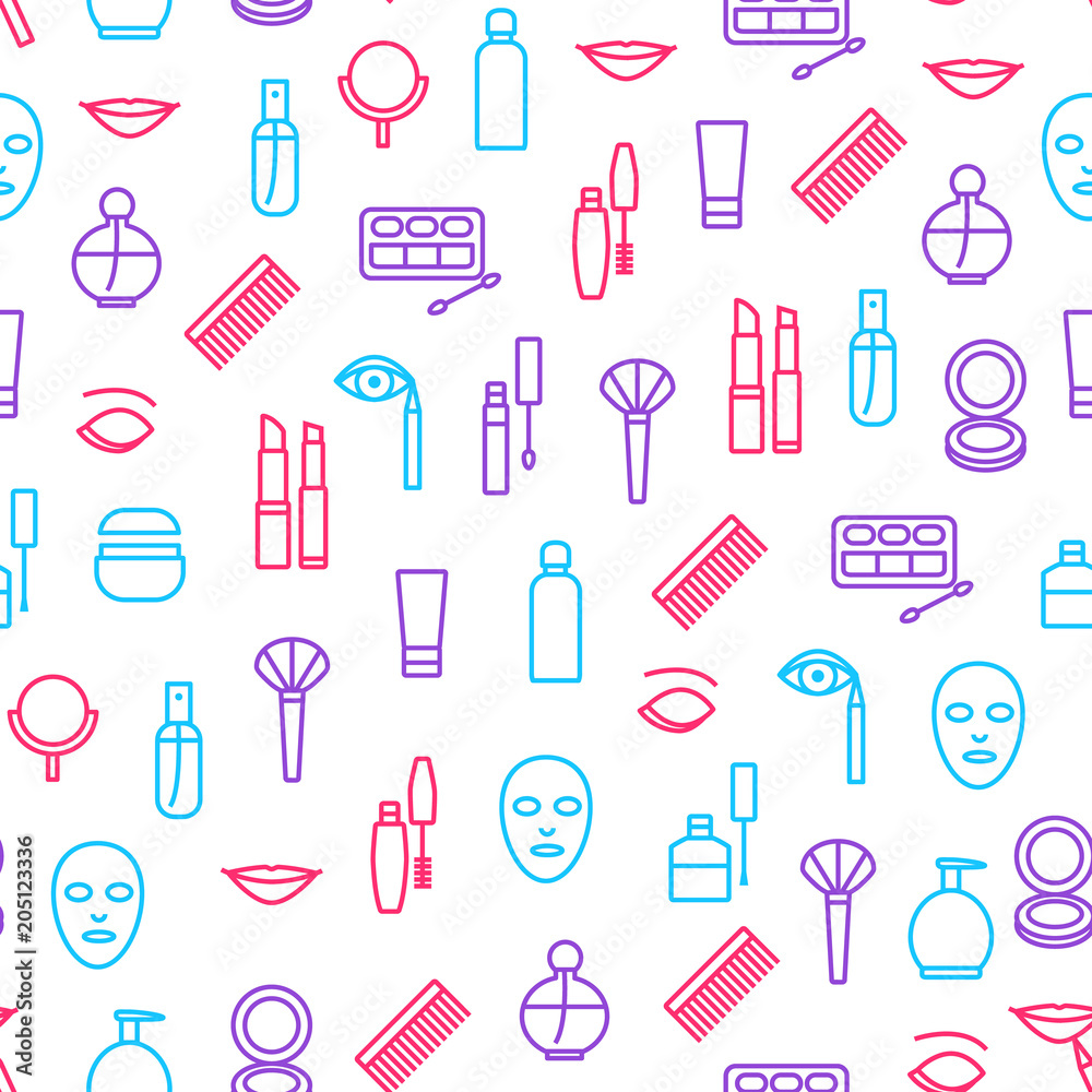 Beautiful Female Make Up Seamless Pattern Background. Vector Beautiful Female Make Up Seamless Pattern Background. Vector
