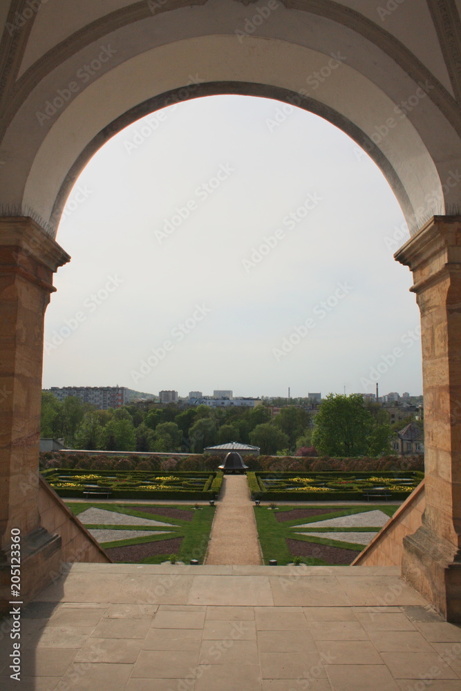 Italian-style garden seen from the terrace of the palace, the Bishop's Palace, Kielce, Poland