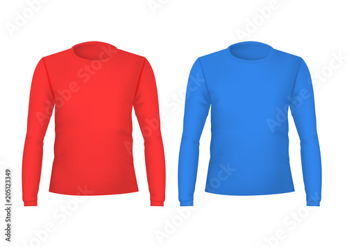 Realistic Detailed 3d Template Blank Color T-shirts Front and Back Sides. Vector