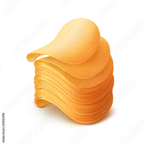 Vector  Stack of  Potato Crispy Chips Close up Isolated on White Background