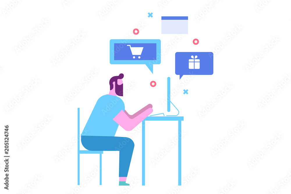 Internet shopping concept. Man do online shopping . Flat vector illustration. Internet shopping concept. Man do online shopping . Flat vector illustration.