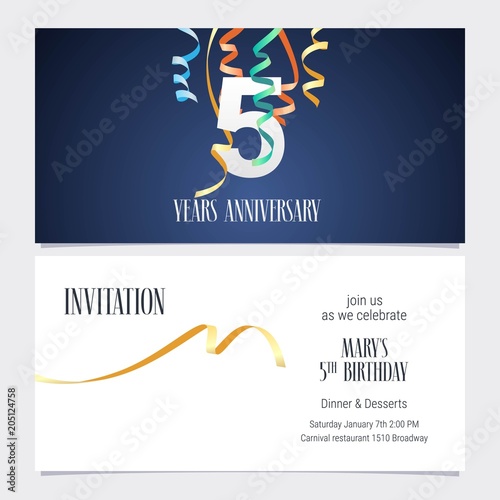 5 years anniversary invitation vector illustration