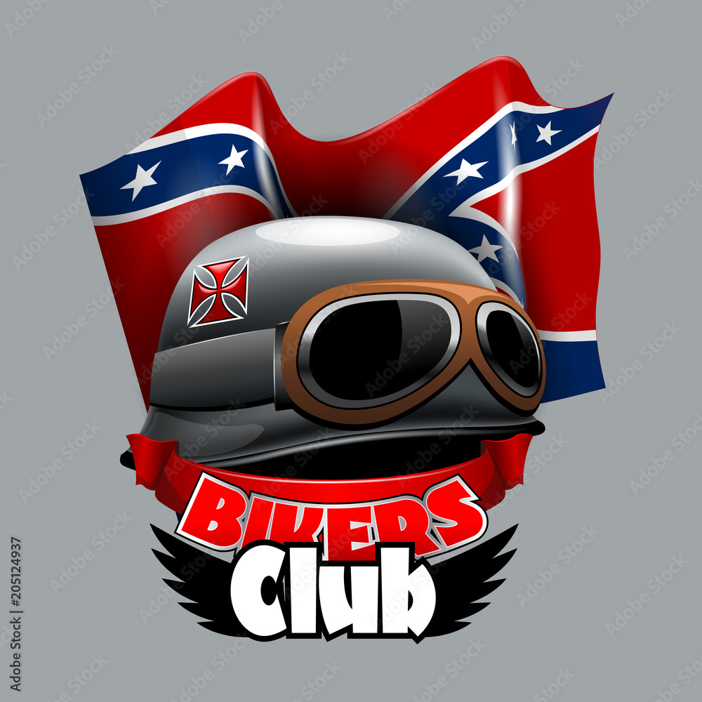 Fototapeta premium Vintage Bikers Club logo with Confiderate American flag.