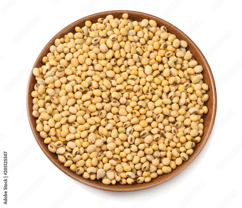 Soybeans in bowl isolated on white background. top view Soybeans in bowl isolated on white background. top view