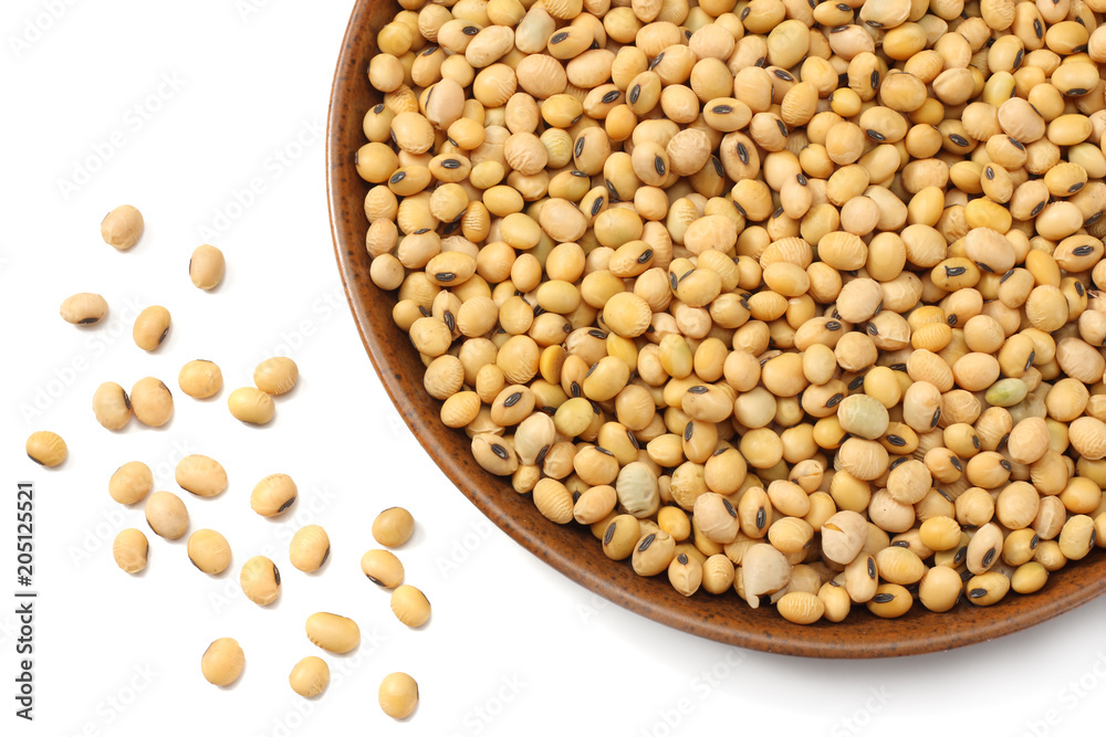 Soybeans in bowl isolated on white background. top view Soybeans in bowl isolated on white background. top view
