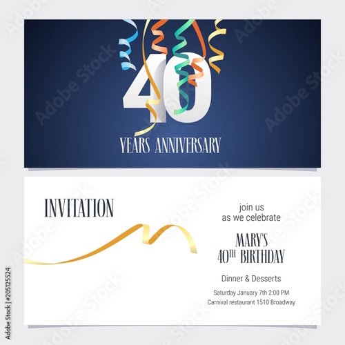 40 years anniversary invitation vector