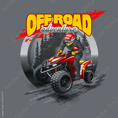 Extreme red Off Road Quad Bike. Vector illustration.