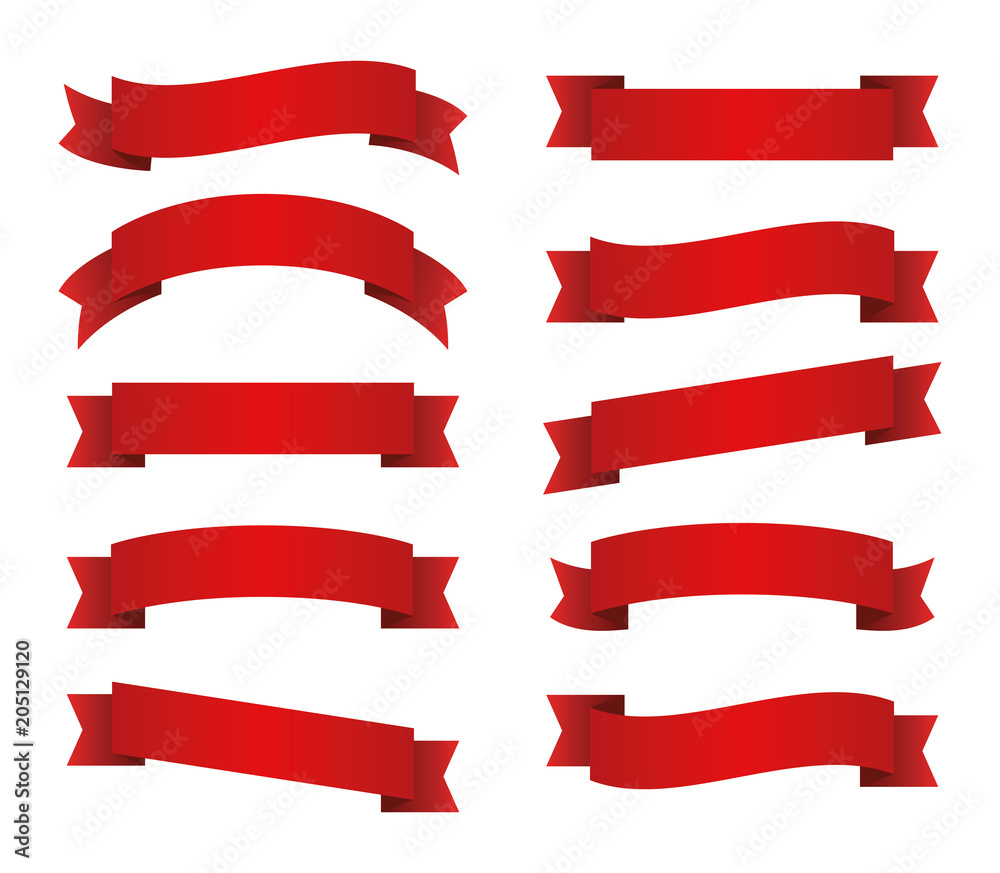 Red ribbons set. Red banners. Vector