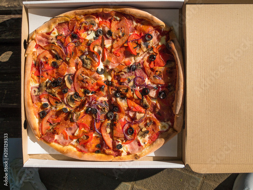 Great, delicious pizza in box