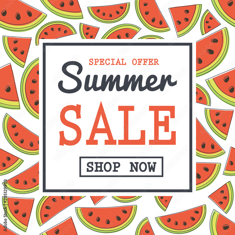 Special offer - Summer Sale. Poster with watermelons. Vector.