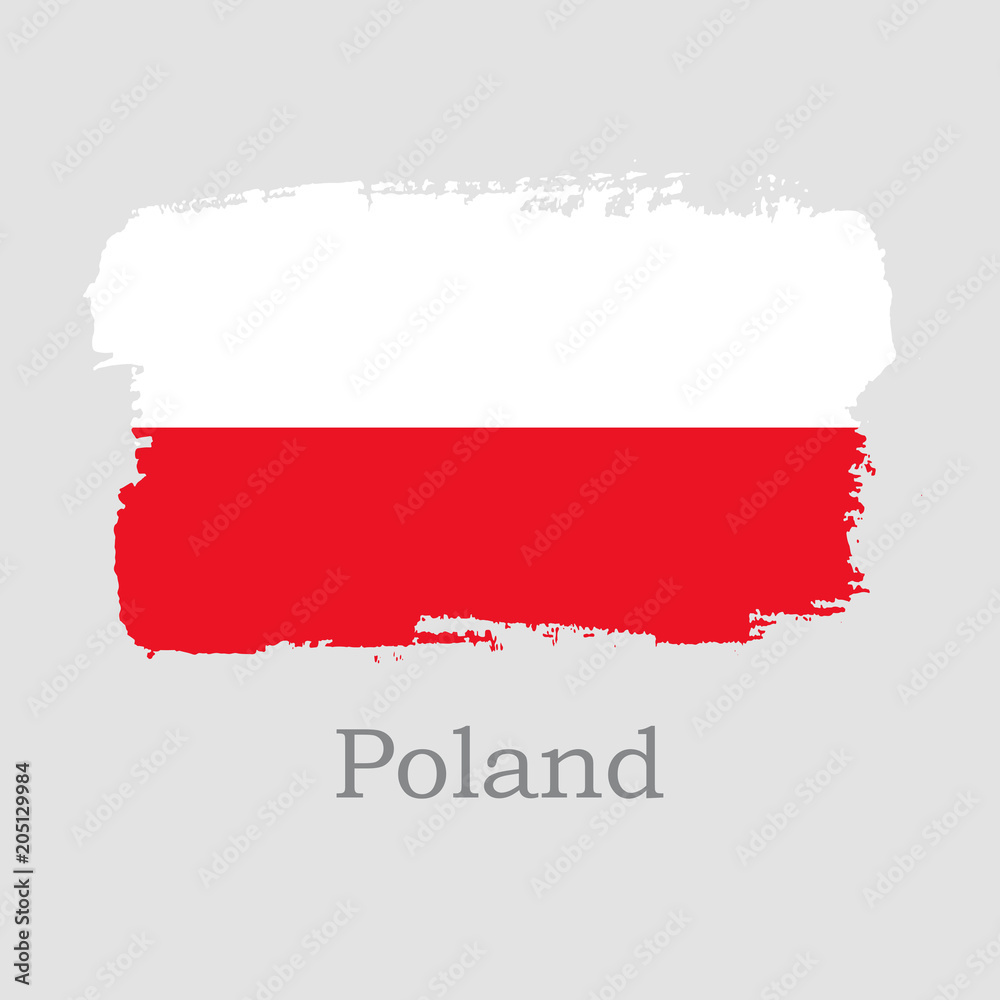 Vector Illustration. Hand draw Poland flag. National Poland banner for design on grey background Vector Illustration. Hand draw Poland flag. National Poland banner for design on grey background