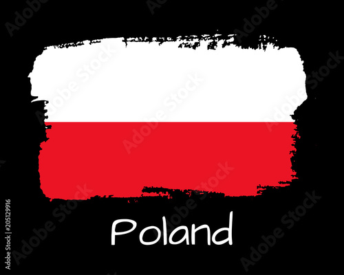 Vector Illustration. Hand draw Poland flag. National Poland banner for design on black background