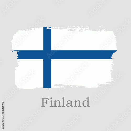 Vector Illustration. Hand draw Finland flag. National Finland banner for design on grey background
