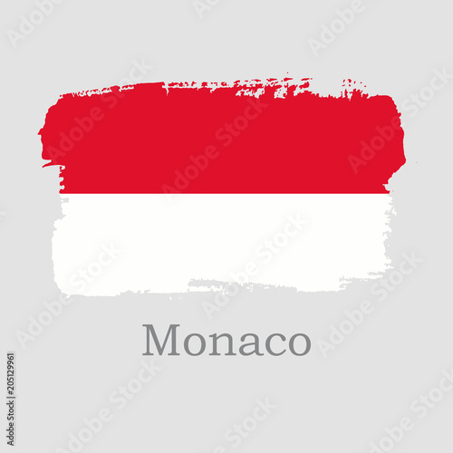 Vector Illustration. Hand draw Monaco flag. National Monaco banner for design on grey background
