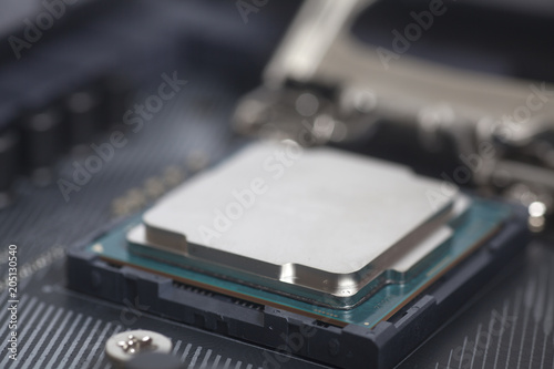 Obraz na płótnie CPU in socket Intel LGA 1151 on motherboard Computer PC
