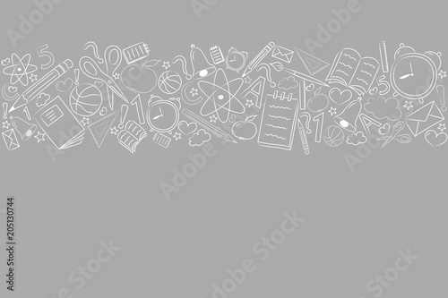 Back to school - layout of a poster with sketchy accessories nad copyspace. Vector.