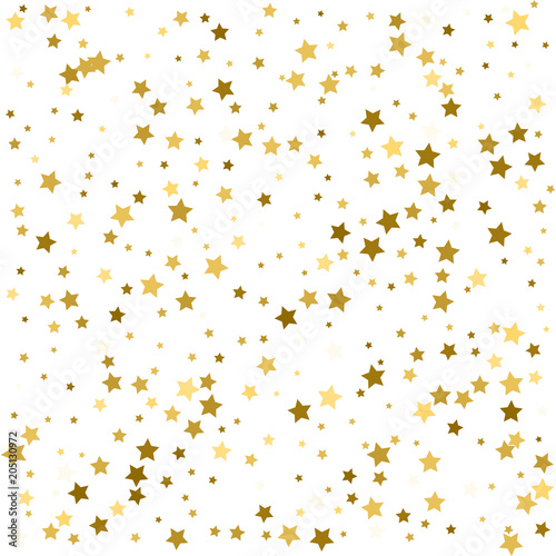 Gold stars. Star confetti celebration  Falling golden abstract decoration with stars for party  birthday celebrate  anniversary or event  festive. Festival decor with golden stars.