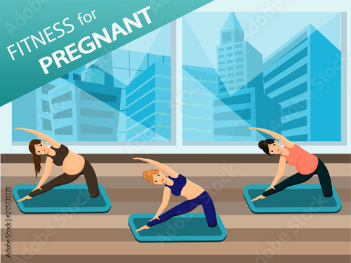 Pregnant women do yoga. Vector image.