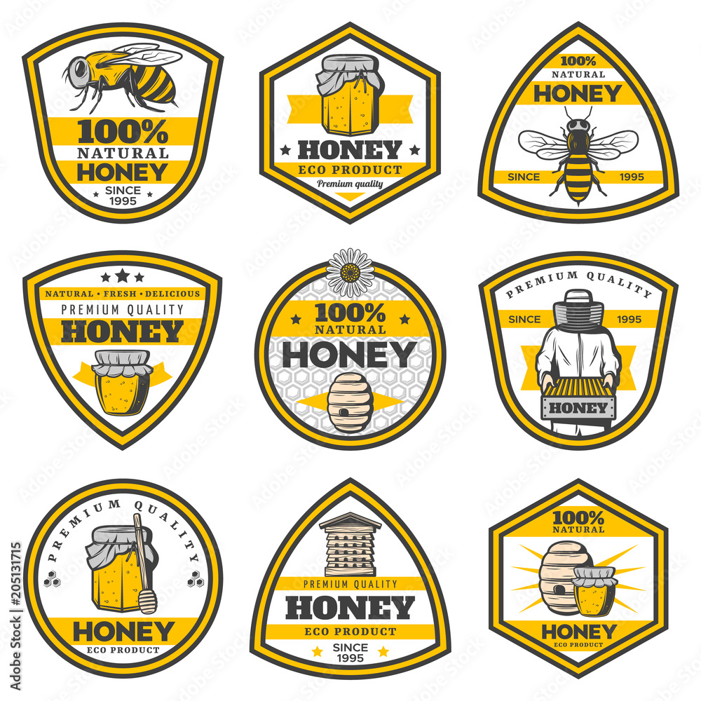 Vintage Yellow Honey Emblems Set