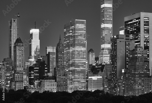 Manhattan skyline over the Central Park at night, New York City Upper East Side, USA. © MaciejBledowski