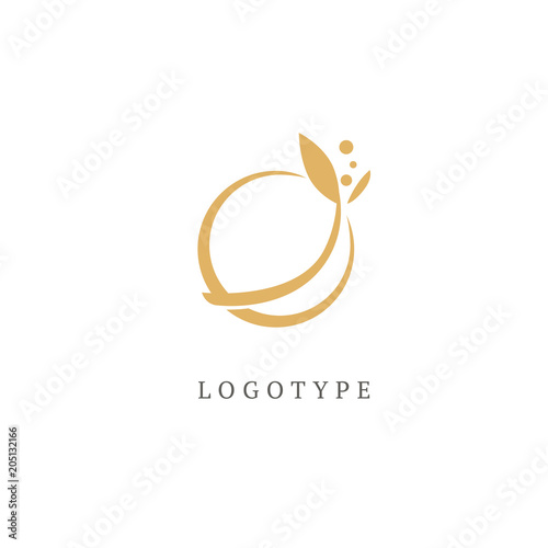 Vector leaf, golden shape and monochromatic one. Abstract emblem, design concept, logo, logotype element for template.