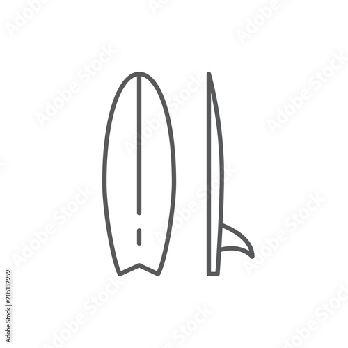 Surfboard for extreme sea or ocean sport during summer beach vacation - editable icon isolated on white background.
