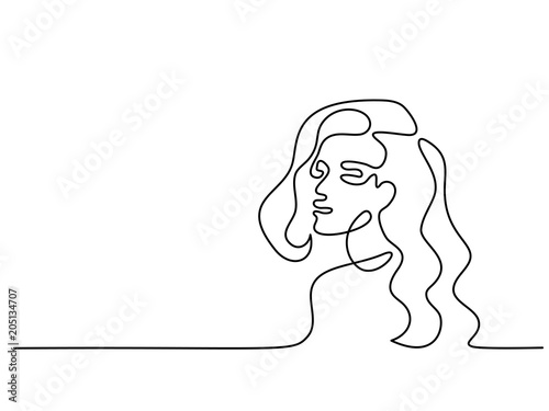 Vector continuous line. Abstract portrait of young woman. Vector illustration. Concept for logo, card, banner, poster, flyer