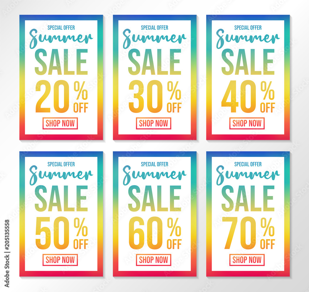 Collection of multicolored posters for Summer Sale. Vector.