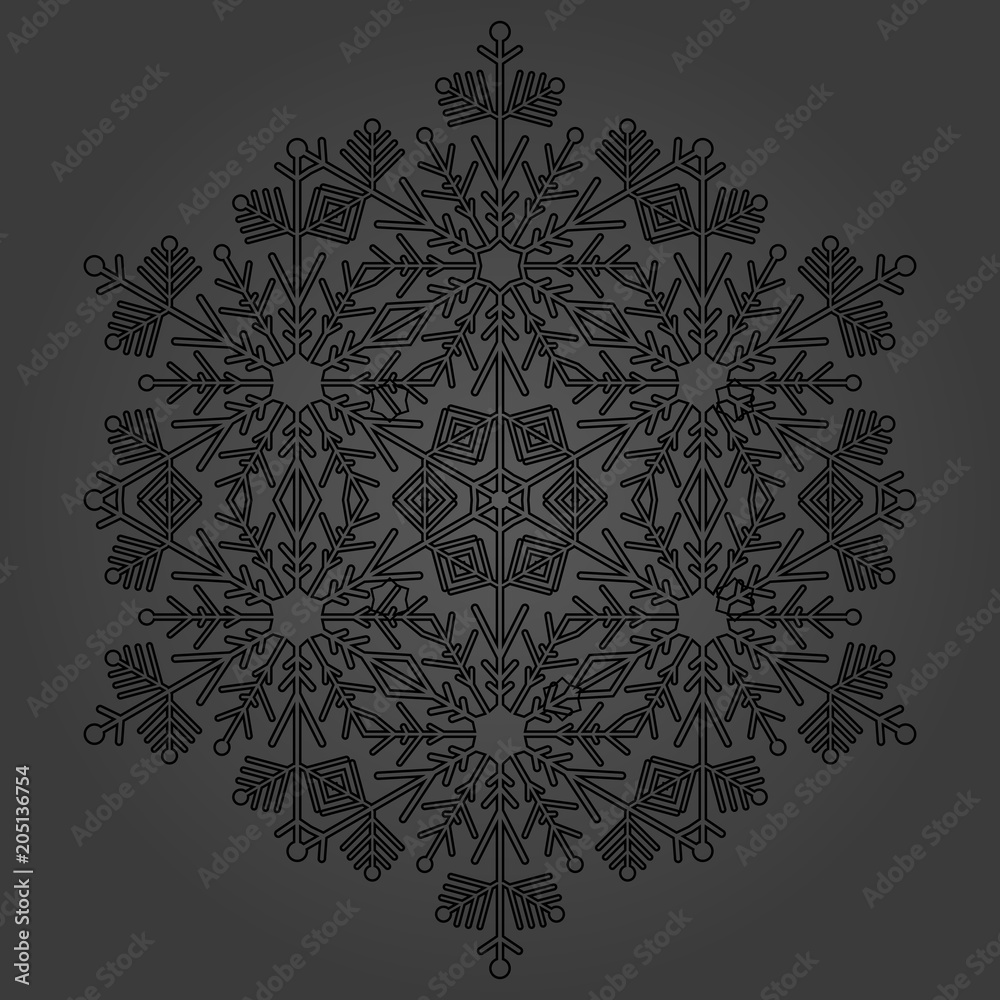 Round vector snowflake. Abstract winter ornament. Black snowflake Round vector snowflake. Abstract winter ornament. Black snowflake